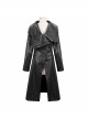 Black-Gray Dark Pattern Exaggerated Large Neckline Design  Shoulder String Decoration Long Leather Jacket
