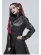 Black-Gray Dark Pattern Exaggerated Large Neckline Design  Shoulder String Decoration Long Leather Jacket