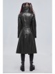 Black-Gray Dark Pattern Exaggerated Large Neckline Design  Shoulder String Decoration Long Leather Jacket