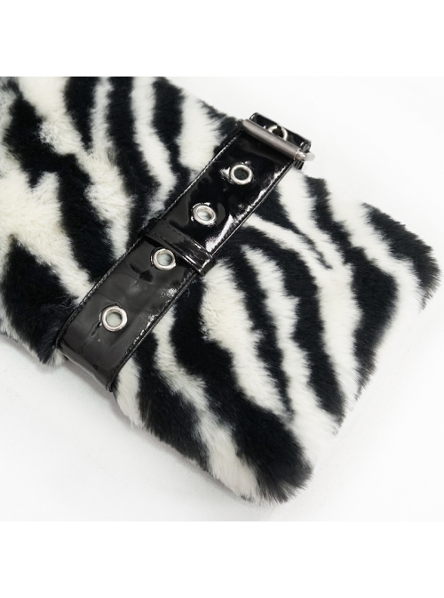 Punk Black And White Stripe Design Shiny Belt With D-Shaped Buckle Decoration Padded Jacket