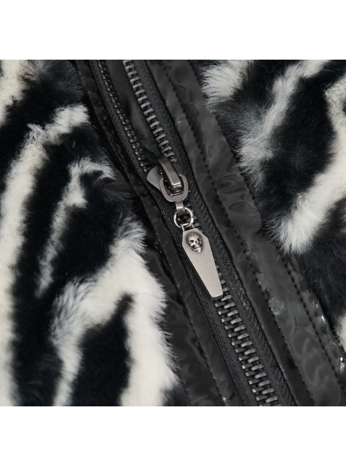 Punk Black And White Stripe Design Shiny Belt With D-Shaped Buckle Decoration Padded Jacket