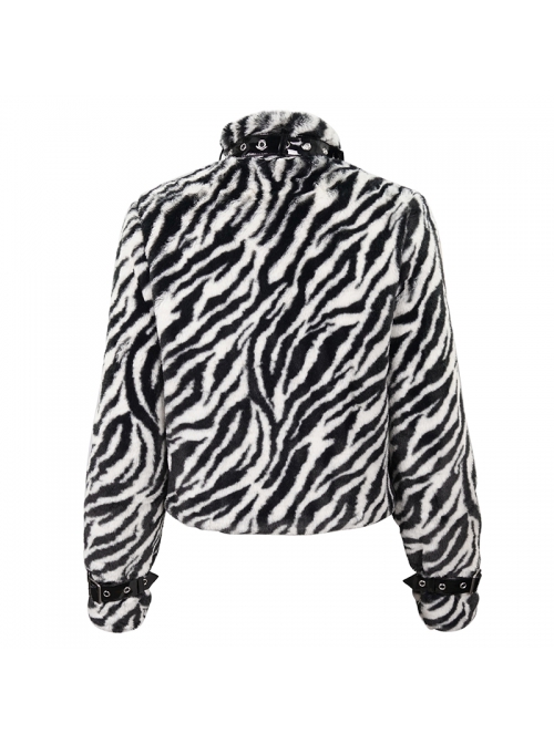 Punk Black And White Stripe Design Shiny Belt With D-Shaped Buckle Decoration Padded Jacket
