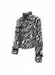 Punk Black And White Stripe Design Shiny Belt With D-Shaped Buckle Decoration Padded Jacket
