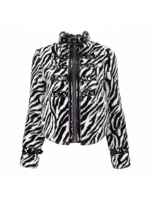 Punk Black And White Stripe Design Shiny Belt With D-Shaped Buckle Decoration Padded Jacket