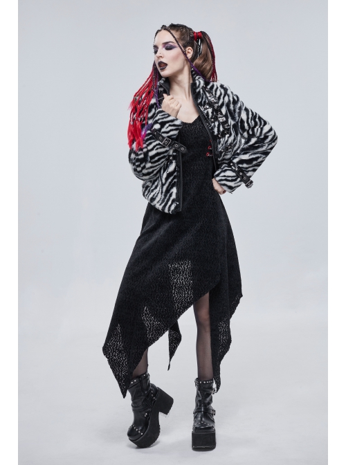 Punk Black And White Stripe Design Shiny Belt With D-Shaped Buckle Decoration Padded Jacket
