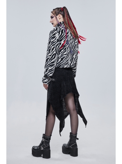 Punk Black And White Stripe Design Shiny Belt With D-Shaped Buckle Decoration Padded Jacket