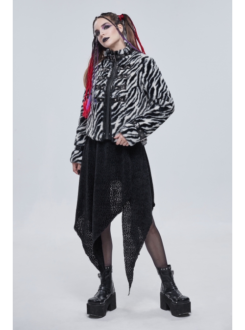 Punk Black And White Stripe Design Shiny Belt With D-Shaped Buckle Decoration Padded Jacket
