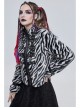 Punk Black And White Stripe Design Shiny Belt With D-Shaped Buckle Decoration Padded Jacket