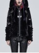 Punk Black Cuff Pleated Design Metal Five-Pointed Star Shape Belt Decoration Cat Ear Female Coat