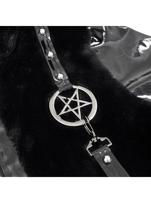 Punk Black Cuff Pleated Design Metal Five-Pointed Star Shape Belt Decoration Cat Ear Female Coat