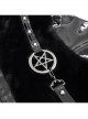 Punk Black Cuff Pleated Design Metal Five-Pointed Star Shape Belt Decoration Cat Ear Female Coat