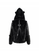 Punk Black Cuff Pleated Design Metal Five-Pointed Star Shape Belt Decoration Cat Ear Female Coat