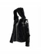 Punk Black Cuff Pleated Design Metal Five-Pointed Star Shape Belt Decoration Cat Ear Female Coat