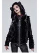 Punk Black Cuff Pleated Design Metal Five-Pointed Star Shape Belt Decoration Cat Ear Female Coat