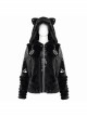 Punk Black Cuff Pleated Design Metal Five-Pointed Star Shape Belt Decoration Cat Ear Female Coat