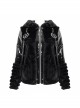 Punk Black Cuff Pleated Design Metal Five-Pointed Star Shape Belt Decoration Cat Ear Female Coat