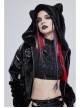 Punk Black Cuff Pleated Design Metal Five-Pointed Star Shape Belt Decoration Cat Ear Female Coat