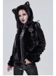 Punk Black Cuff Pleated Design Metal Five-Pointed Star Shape Belt Decoration Cat Ear Female Coat