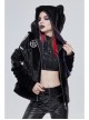 Punk Black Cuff Pleated Design Metal Five-Pointed Star Shape Belt Decoration Cat Ear Female Coat