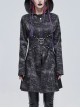 Punk Dark Pattern Pentagram Shape Design Metal D-Shaped Buckle Decoration Female Hooded Coat
