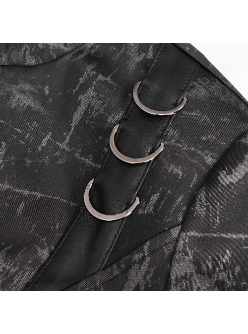 Punk Dark Pattern Pentagram Shape Design Metal D-Shaped Buckle Decoration Female Hooded Coat