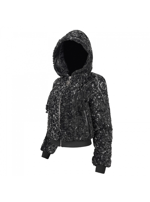 Two-Tone Woolen Grain Fleece D-Shaped Buckle With Leather Drawstring Stitching On The Shoulder Metal Five-Pointed Star Zipper Female Coat