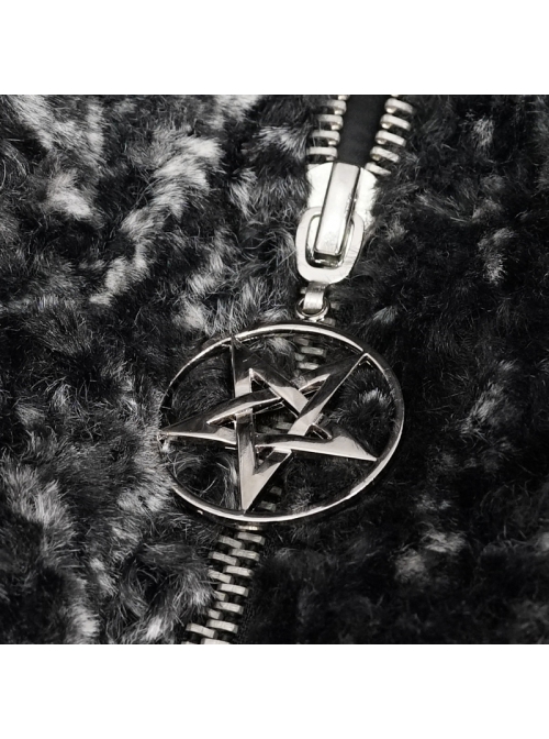 Two-Tone Woolen Grain Fleece D-Shaped Buckle With Leather Drawstring Stitching On The Shoulder Metal Five-Pointed Star Zipper Female Coat