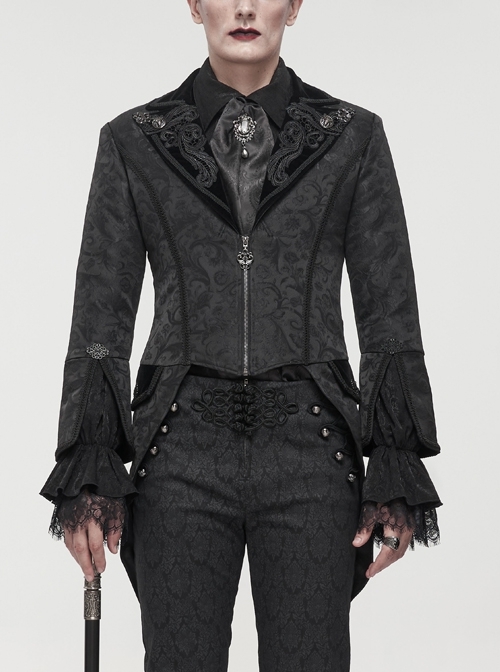 Gothic Embroidered Print Pattern Metal Pattern Buckle Decoration Trumpet Sleeve Design Tuxedo