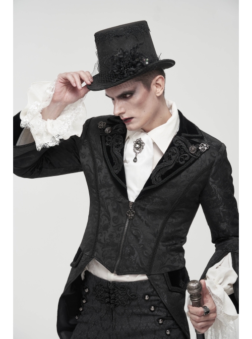 Gothic Embroidered Print Pattern Metal Pattern Buckle Decoration Trumpet Sleeve Design Tuxedo