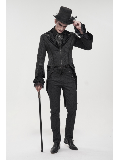Gothic Embroidered Print Pattern Metal Pattern Buckle Decoration Trumpet Sleeve Design Tuxedo