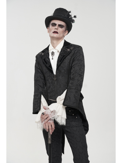 Gothic Embroidered Print Pattern Metal Pattern Buckle Decoration Trumpet Sleeve Design Tuxedo