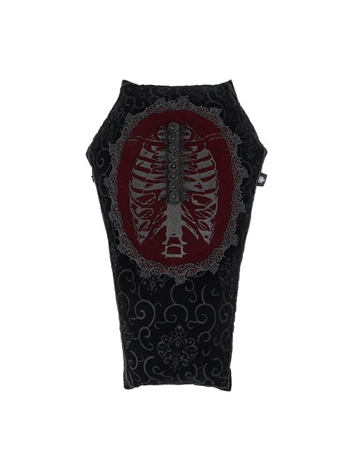 Gothic Plush Fabric Skeleton Printing Coffin Three-Dimensional Bead Decoration Pillow
