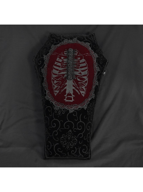 Gothic Plush Fabric Skeleton Printing Coffin Three-Dimensional Bead Decoration Pillow