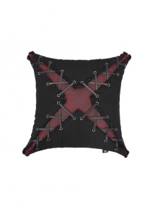 Punk Twill Imitation Leather Cross-Shaped Metal Grommets With Drawstring Design Pillow