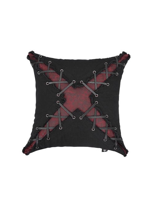 Punk Twill Imitation Leather Cross-Shaped Metal Grommets With Drawstring Design Pillow
