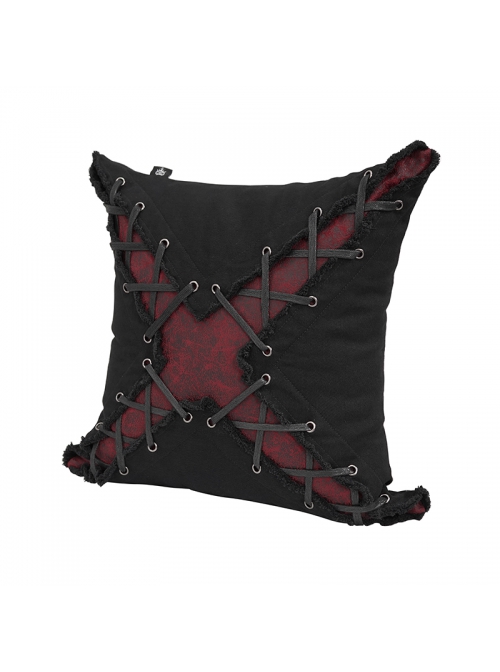 Punk Twill Imitation Leather Cross-Shaped Metal Grommets With Drawstring Design Pillow