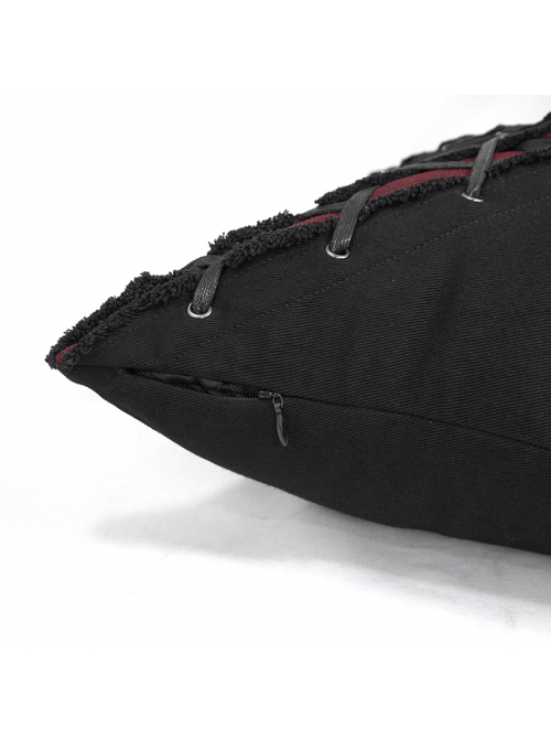 Punk Twill Imitation Leather Cross-Shaped Metal Grommets With Drawstring Design Pillow
