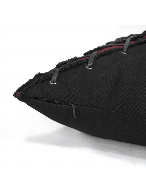 Punk Twill Imitation Leather Cross-Shaped Metal Grommets With Drawstring Design Pillow