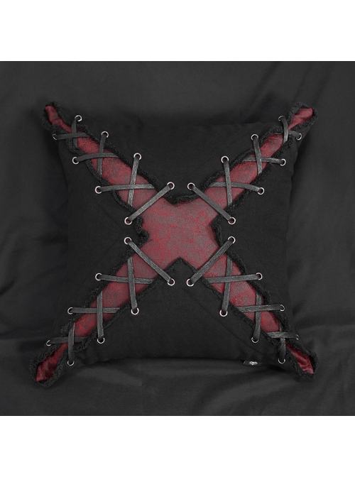 Punk Twill Imitation Leather Cross-Shaped Metal Grommets With Drawstring Design Pillow