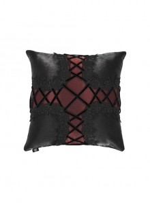 Black Gothic Shiny Woven Fabric Cross-Shaped Metal Grommets With Drawstring Design Removable Pillow