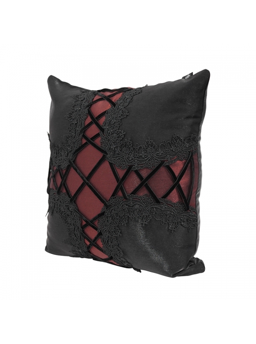 Black Gothic Shiny Woven Fabric Cross-Shaped Metal Grommets With Drawstring Design Removable Pillow
