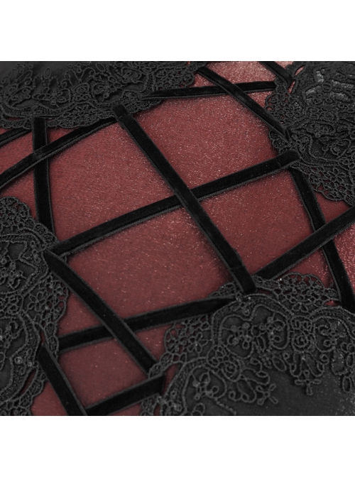 Black Gothic Shiny Woven Fabric Cross-Shaped Metal Grommets With Drawstring Design Removable Pillow