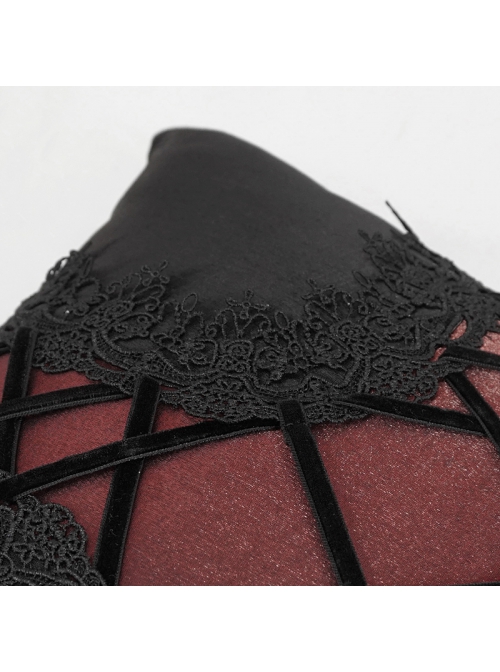 Black Gothic Shiny Woven Fabric Cross-Shaped Metal Grommets With Drawstring Design Removable Pillow