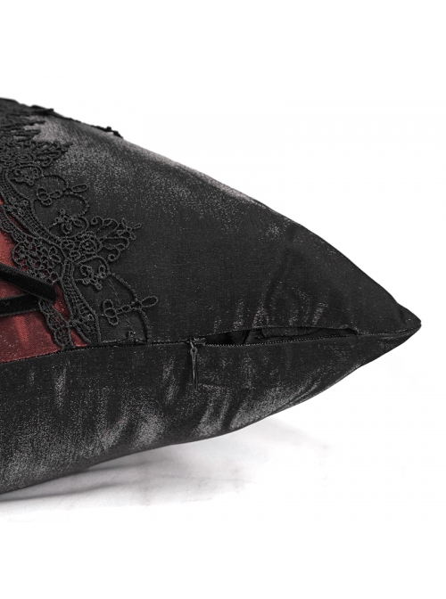 Black Gothic Shiny Woven Fabric Cross-Shaped Metal Grommets With Drawstring Design Removable Pillow
