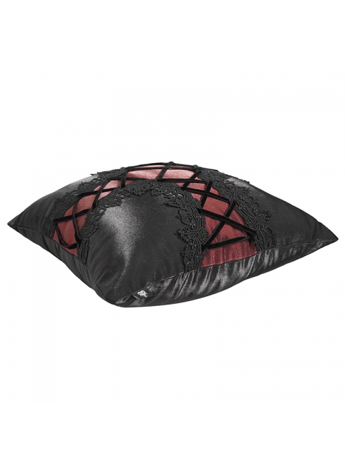 Black Gothic Shiny Woven Fabric Cross-Shaped Metal Grommets With Drawstring Design Removable Pillow