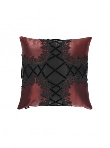 Red Gothic Shiny Woven Fabric Cross-Shaped Metal Grommets With Drawstring Design Removable Pillow