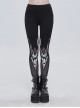 Gothic Black Stretch Knitted Fabric Spliced Mesh Devil Sheep Head Pattern Printing Leggings