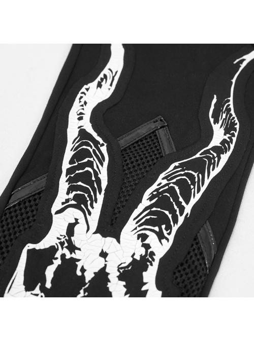 Gothic Black Stretch Knitted Fabric Spliced Mesh Devil Sheep Head Pattern Printing Leggings