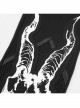 Gothic Black Stretch Knitted Fabric Spliced Mesh Devil Sheep Head Pattern Printing Leggings