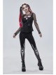 Gothic Black Stretch Knitted Fabric Spliced Mesh Devil Sheep Head Pattern Printing Leggings
